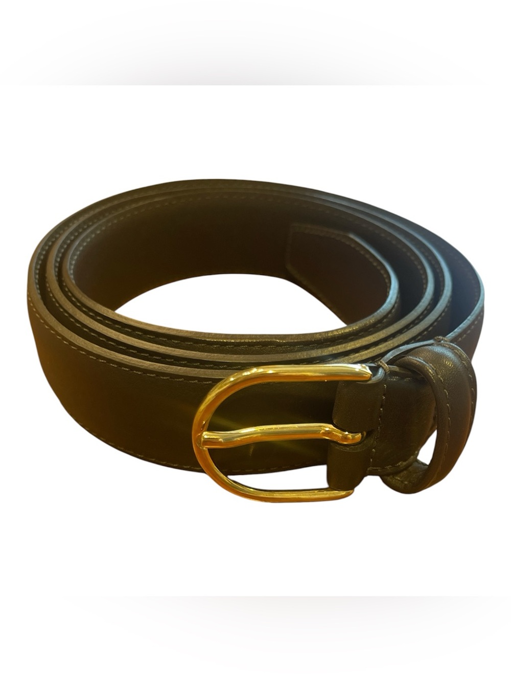 Maus & Hoffman Brown Leather Belt with Gold Buckle Made in Italy